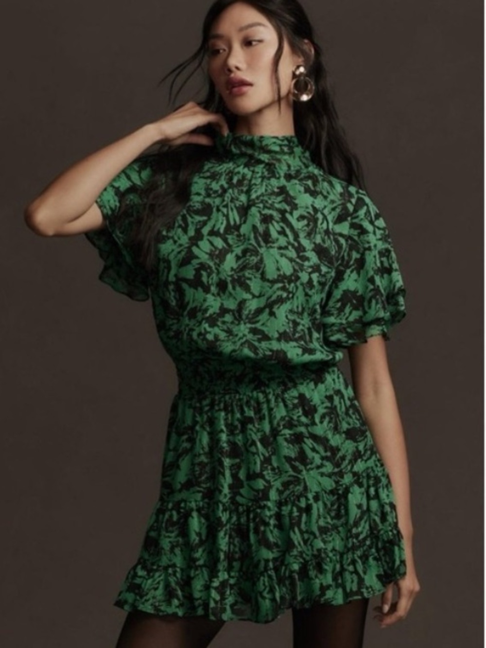 New MISA Green Floral Saffie Dress Sz XS
